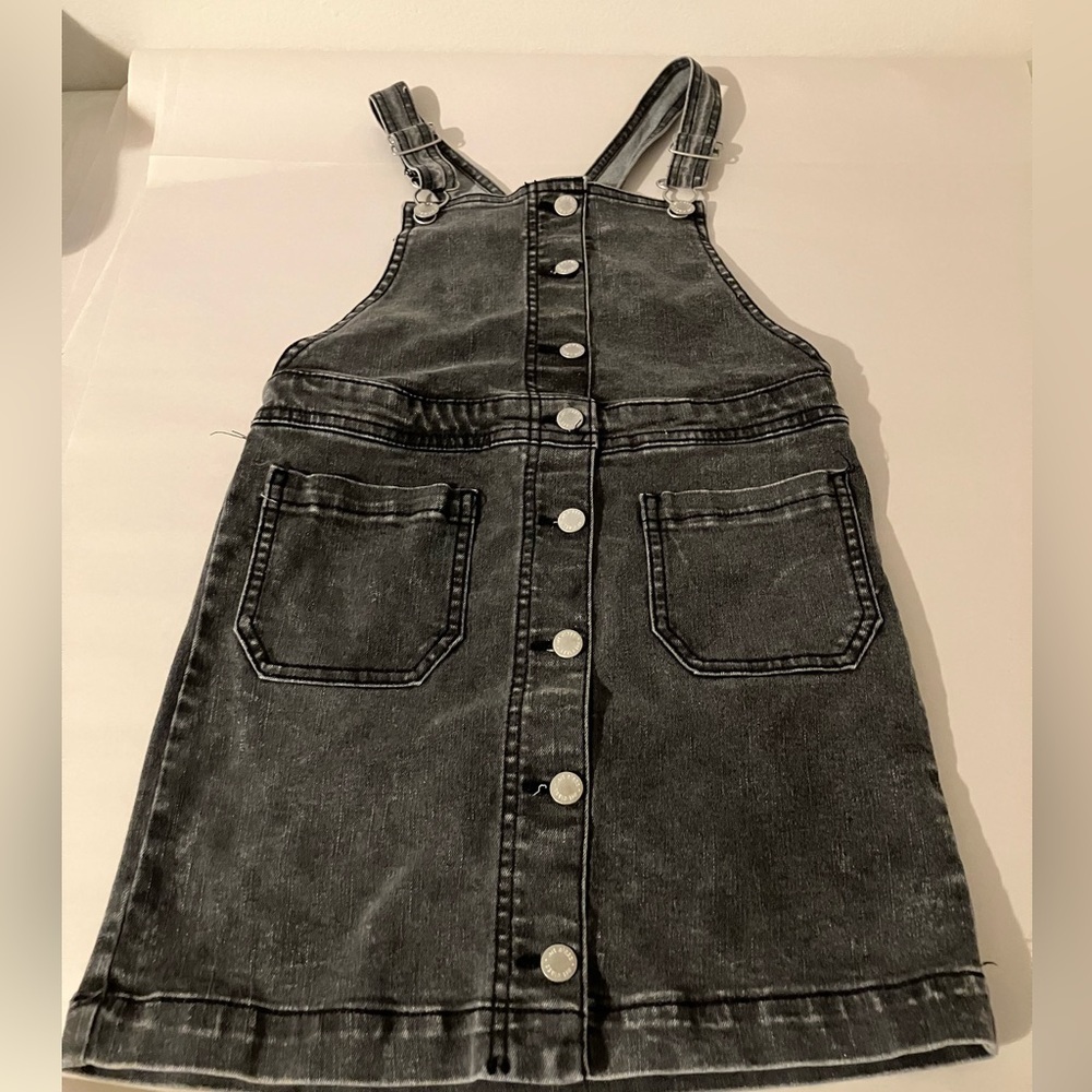 Art Class Kids Denim Overall Skirt Sz 6/7 Dark Wash Full Button Up Casual Summer